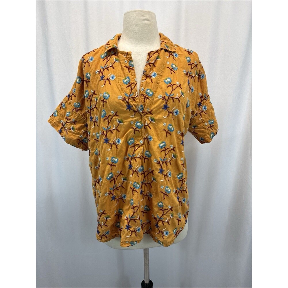 Anthropologie Embroidered Floral Pullover Shirt M Boho Cottagecore Artsy Whimsy